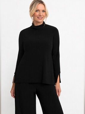 Sympli Black Turtleneck Split Sleeve Top Size 10 (M) Minimalist Travel Knit